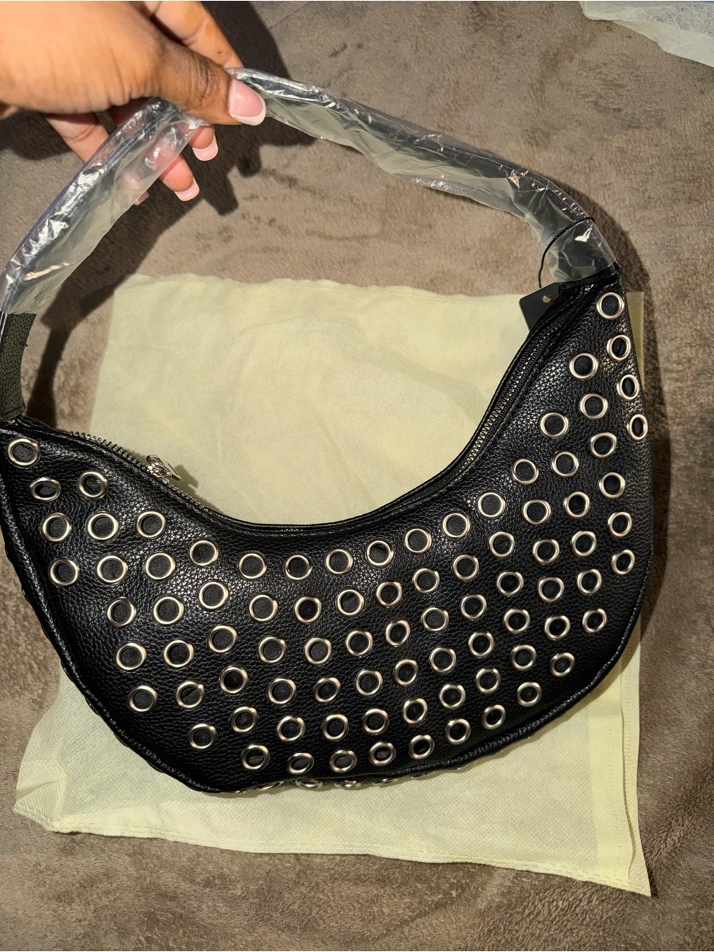 Black Grommet Hobo shoulder Bag